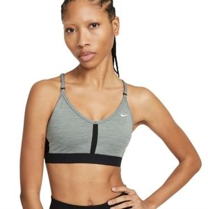 NIKE DRY FIT GREY/BLACK GREEN SPORTS BRA MESH FRONT NIKE LOGO STRA…